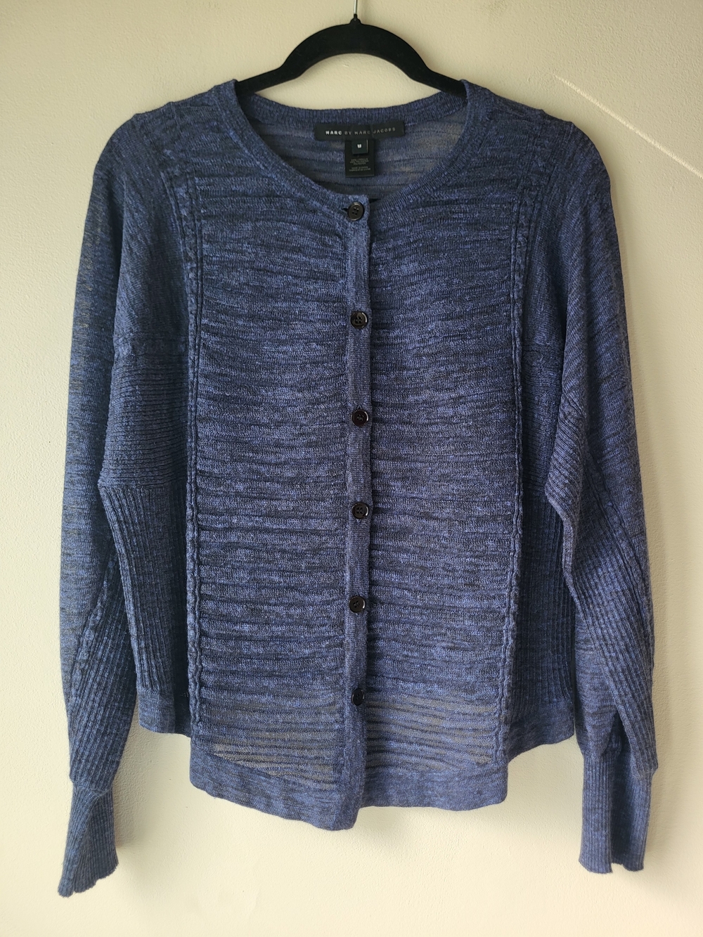 Marc by Marc Jacobs Heathered Blue Sheer Linen Blend Button-Front Cardigan
